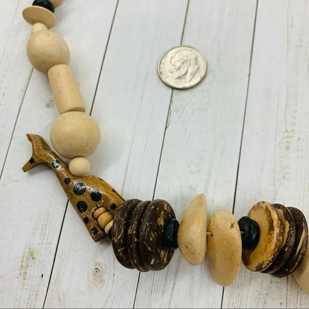 Coconut and Wood Giraffe Beaded Necklace‎